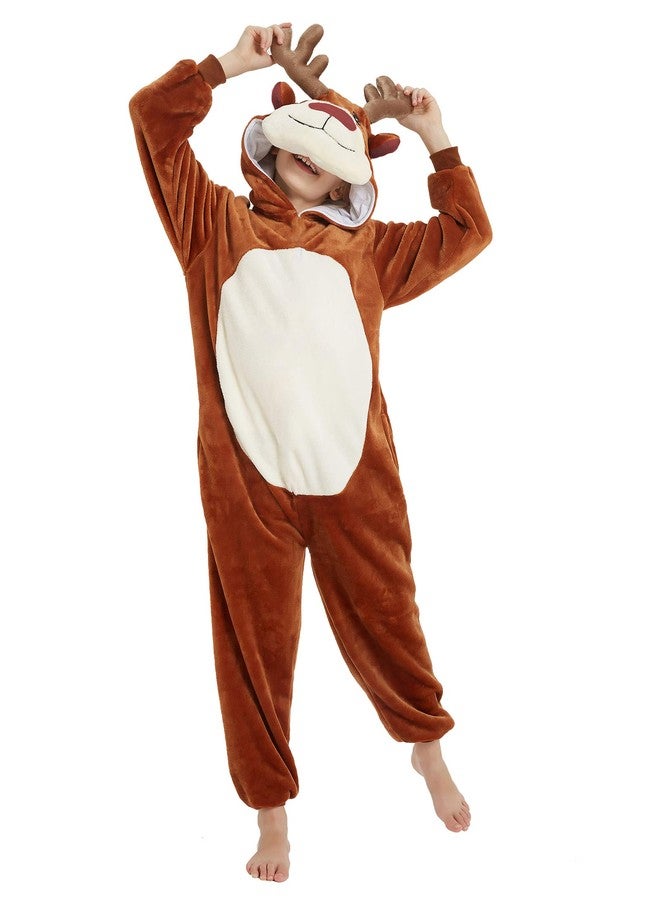 CASABACO Kid Reindeer Onesie Pajamas Deer Halloween Costume Boy Girl Animal Onepiece (Brown, 8-9Years) - Image 2